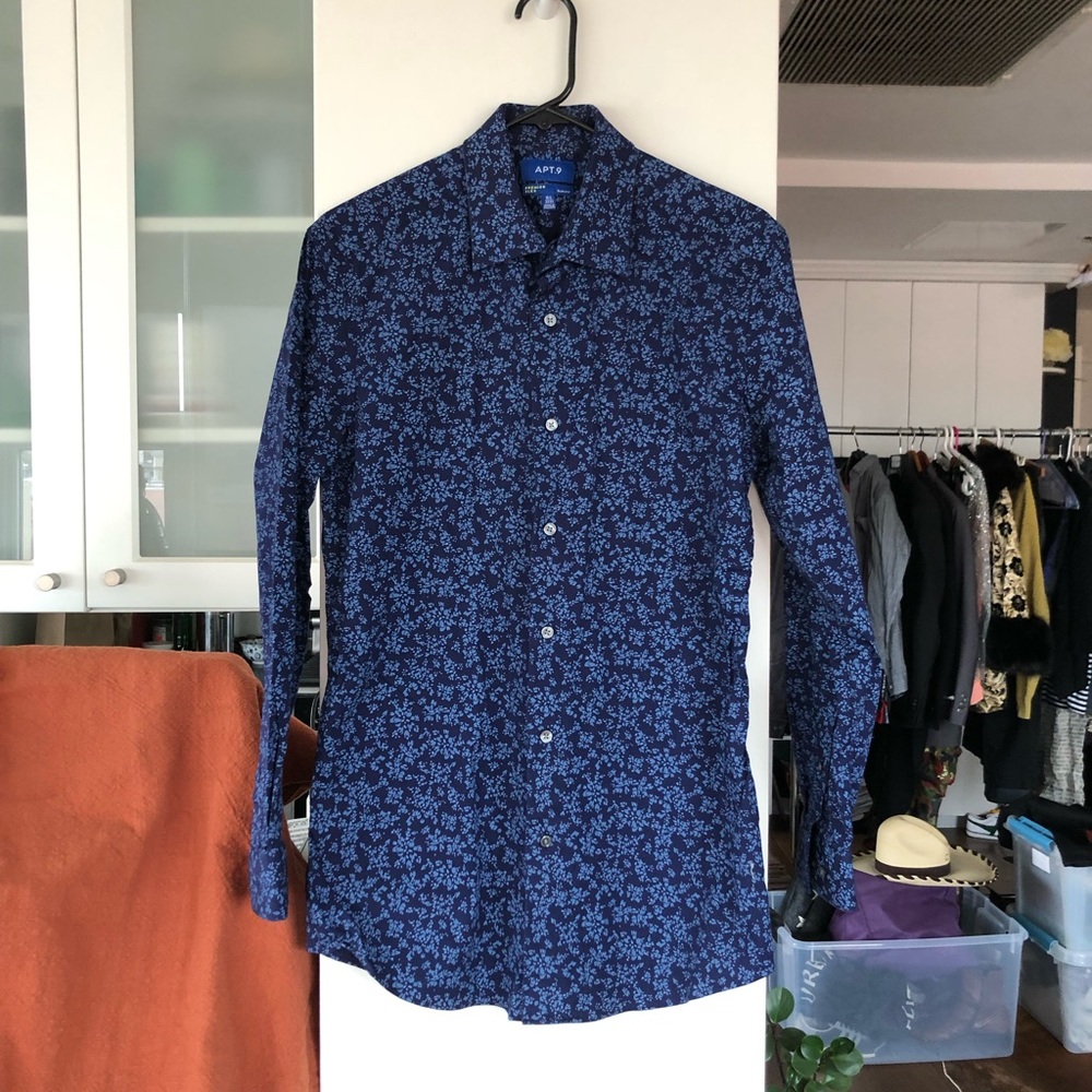 Stretch cotton liberty print men’s button down shirt Sz 15 1/2